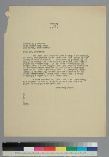 EPH writes to Norman Donalson