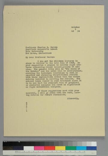EPH writes to Charles Warren of Yale University