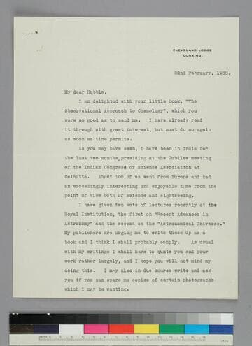 English astronomer James Jeans writes to EPH