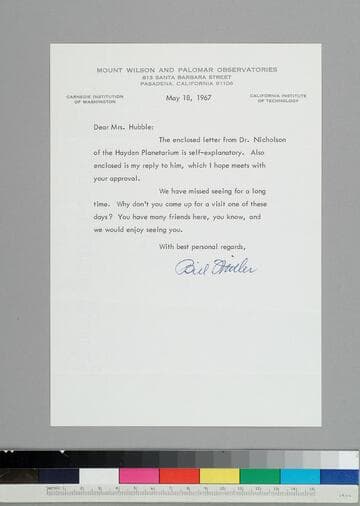 William Miller of the Mt. Wilson and Palomar Observatories writes to GBH