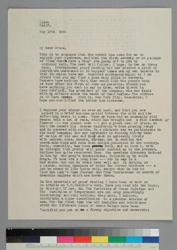 Writer Aldous Huxley writes to GBH