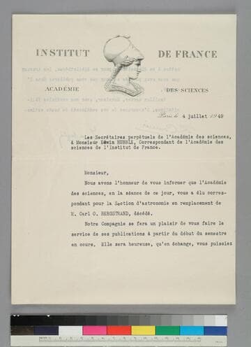 Louise de Broglie and Robert Courrier of the Institute de France write to EPH