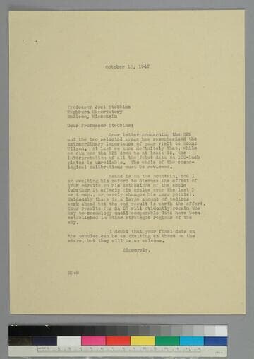 EPH writes to astronomer Joel Stebbins