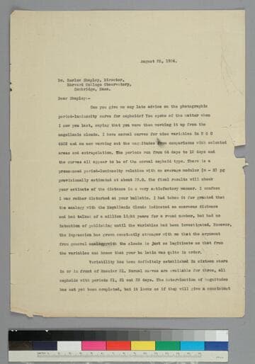 EPH writes to astronomer Harlow Shapely