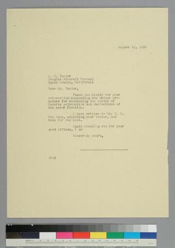EPH writes to L. W. Taylor of the Douglas Aircraft Company