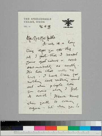 Landlord of the Spreadeagle Hotel, John Fothergill writes to GBH and EPH