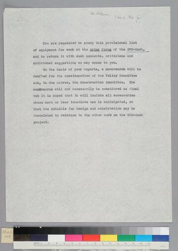 Proposed equipment for the prime focus of the 200-inch [telescope at Mt. Palomar, Calif.]