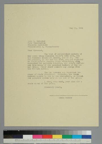 EPH writes to John Streeter of the Fels Planetarium