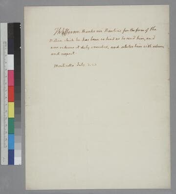 Thomas Jefferson, Monticello, letter to James Rawlings, Richmond