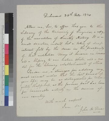 John Holt Rice, Richmond, letter to Thomas Jefferson, Monticello