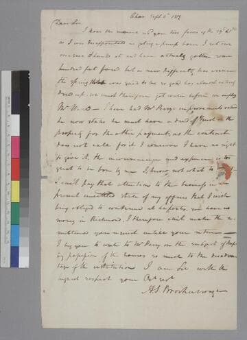 Arthur S. Brockenbrough, Charlottesville, letter to Thomas Jefferson, Poplar Forest
