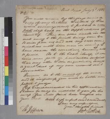 James Cutbush, West Point, letter to Thomas Jefferson