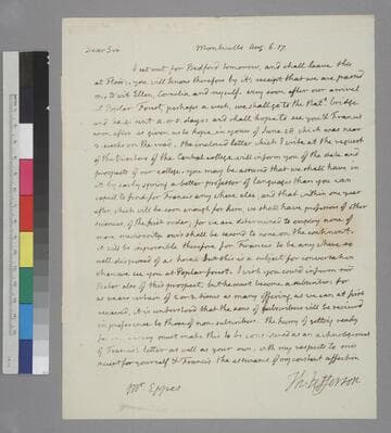 Thomas Jefferson, Monticello, letter to John Wayles Eppes