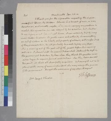 Thomas Jefferson, Monticello, letter to Joseph Wheaton