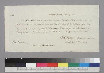 Thomas Jefferson, Monticello, order to the cashier of the Bank of Pennsylvania