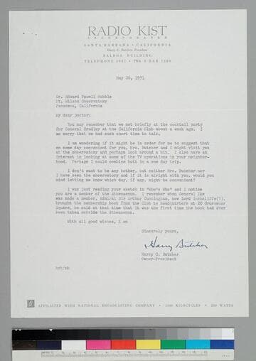 Harry Butcher, owner of Radio Kist Incorporated, writes to EPH