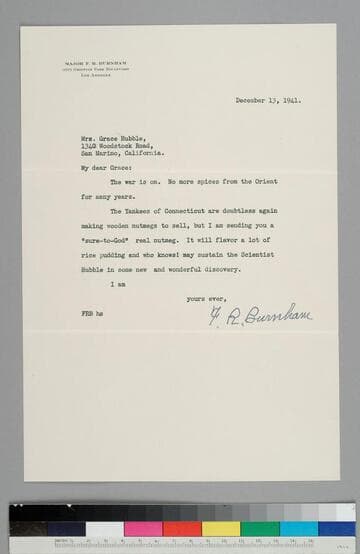 Frederick Burnham writes to GBH