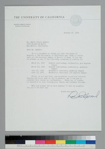 University of California president Robert Sproul writes to EPH