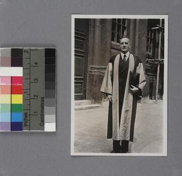 Edwin Powell Hubble in a Doctoral robe, upon receiving an Honorary Doctorate in Science from Oxford University