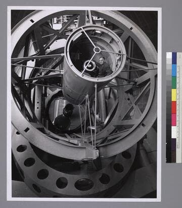 Edwin Powell Hubble inside the 200-inch Hale Telescope at Palomar Observatory