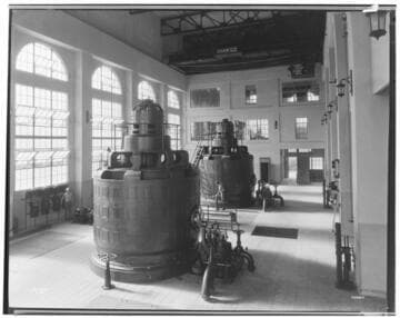 Kern River No. 3 - Interior shot the generator floor at Kern 3 Powerhouse, with two Francis type turbine