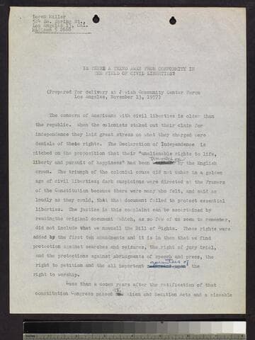 Speech: "Is There a Trend Away from Conformity in the Field of Civil Liberties"