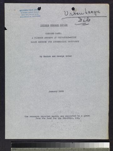 Interim Summary Report: Concord Park