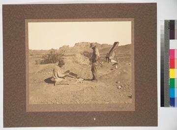 Two Mexican men panning for gold in the Picacho region of the Colorado River, 1890