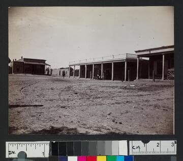 Boardwalks and storefronts in a western town