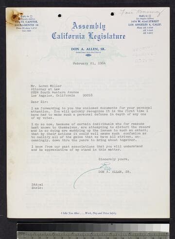 Letter by Allen, other letters and manuscript