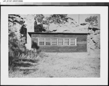 Side view of Merrick Lake recreation cabin at Vermejo Ranch