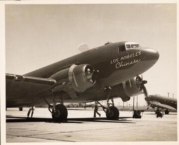 Military two-engine evacuation airplane named "Los Angeles Chinese"