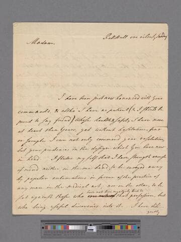 Pringle, Sir John, Bart. Letter to Elizabeth (Robinson) Montagu