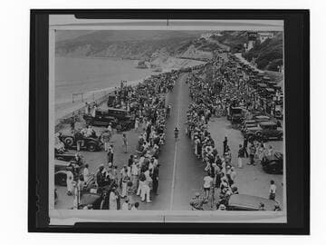 Bicycle race on coast highway, Pacific Palisades