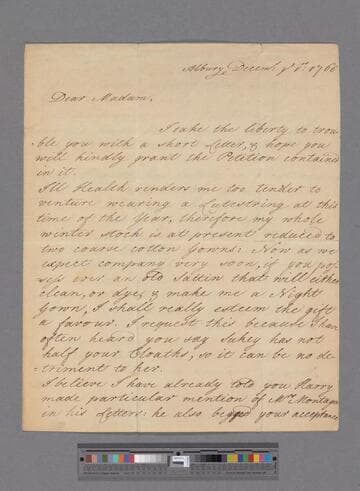 Botham, Eliza. Letter to Elizabeth (Robinson) Montagu