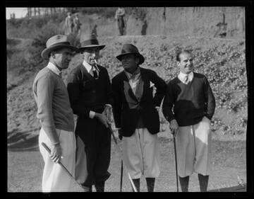 Diegel, Armour, Fairbanks and Cooper on golf course at Riviera Country Club, Santa Monica Canyon