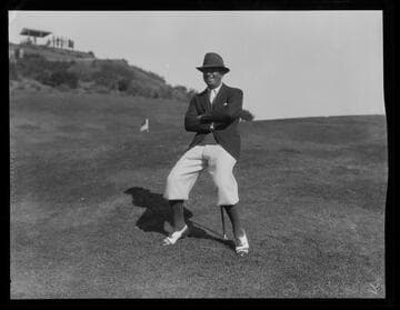 Douglas Fairbanks on golf course at Riviera Country Club, Santa Monica Canyon