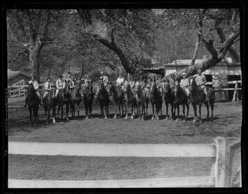 Adults and children on horseback, Santa Monica Riding Academy