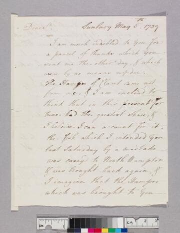 Turner, Edward, Sir, 1719-1766. Letter to Theophilus Leigh, 1693-1785