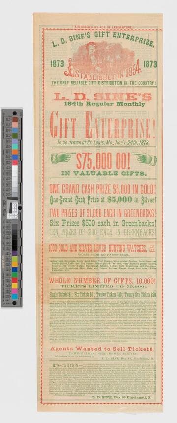 L. D. Sine's gift enterprise, 1873 : the only reliable gift distribution in the country!
