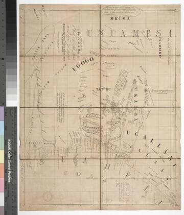 Imperfect sketch of a map from 1-1/2° North, to 10-1/2° South latitude, and from 29 to 44 degrees East longitude, by the Missionaries of the Church Missiony. Society in Eastern Africa / J. Rebmann