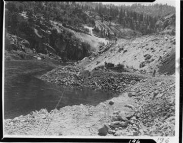 Big Creek - Mammoth Pool - Beginning construction of diversion cofferdam West abutment