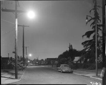 Street lighting in a residential area at night