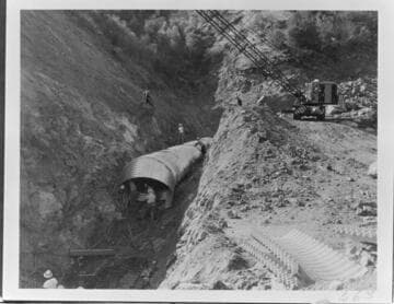 Big Creek - Mammoth Pool - Installation of hillside diversion pipe in powerhouse area