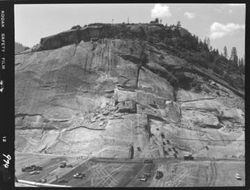 Big Creek - Mammoth Pool - General view of west abutment showing grouting, cutoff wall, and drilling on blister