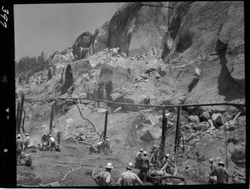 Big Creek - Mammoth Pool - Drilling in access road to cutoff area