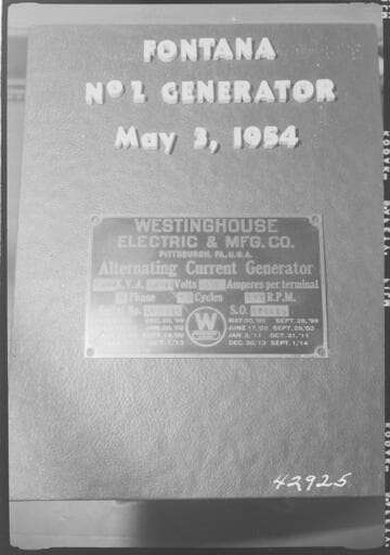 Fontana Powerhouse - Generator Name Plate