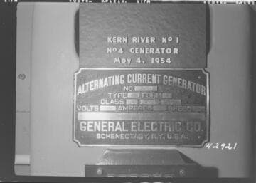 Kern River No. 1 - Generator Name Plate