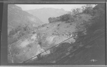 A distant view of the excavation for a reservoir at Kaweah #3 Hydro Plant