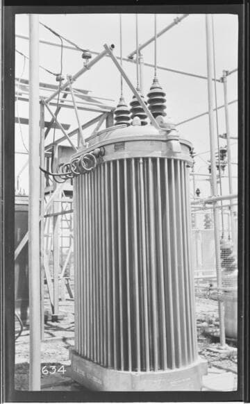 A close-up view of a transformer at Tulare Substation